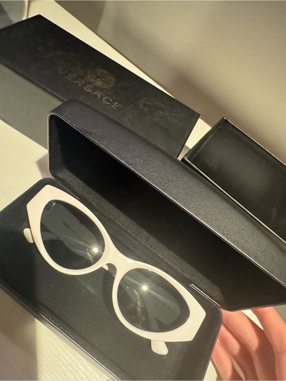 Versace White Oval Sunglasses with Dark Lenses